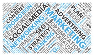 Social media marketing word cloud for content promotion